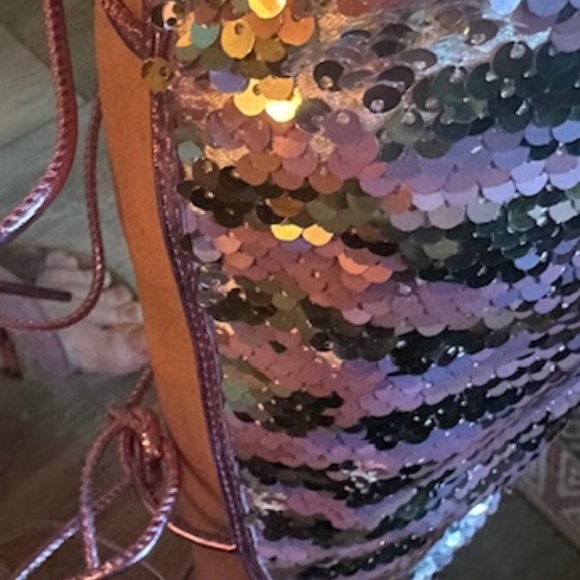 SEXY Pink & Sliver Sequin High Stiletto Boots w/Open Laced Back - Brand New 8.5M - Picture 9 of 16